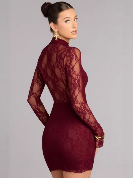 Lace Long-sleeved Slim-fitting Sexy Bodycon Short Dress