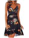 V-neck Sleeveless Backless Botanical Print Short Dress
