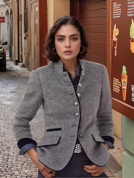Buttons Contrasting Colors Woolen Cloth Blazers
