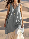 Casual Loose Sleeveless Cotton Linen Solid Color V-neck Long Dress