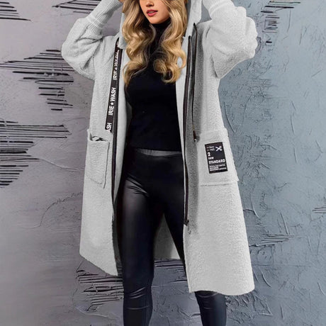 Mid-length Hooded Jacket Zippered Pocket Street Leisure Long-sleeved Coat