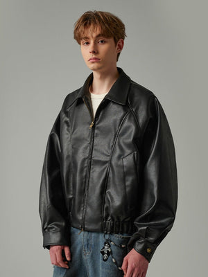 Solid Color Cleanfit Short Leather Jacket Lapel Jacket