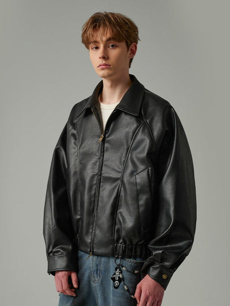 Solid Color Cleanfit Short Leather Jacket Lapel Jacket