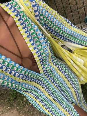 V-neck With Cutout Geometric Pattern Slit Beachwear