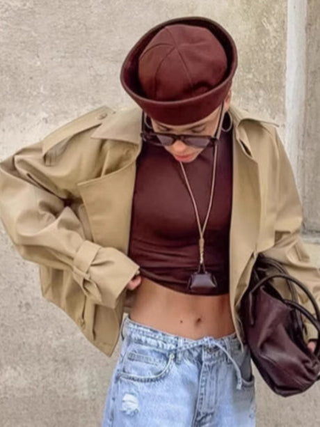 Short Button Decoration Lapel Trench Coat