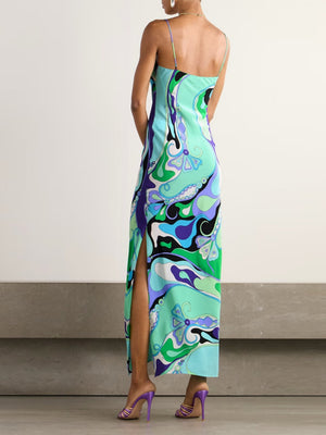 Printed Camisoles Sexy Slit Maxi Dresses