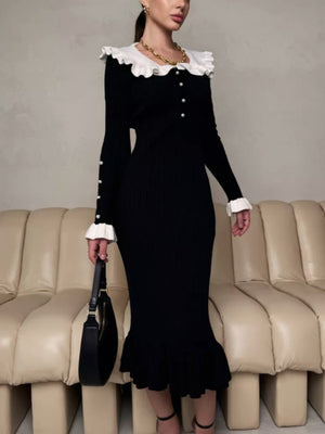 Robes maxi à boutons de revers côtelés et color-block