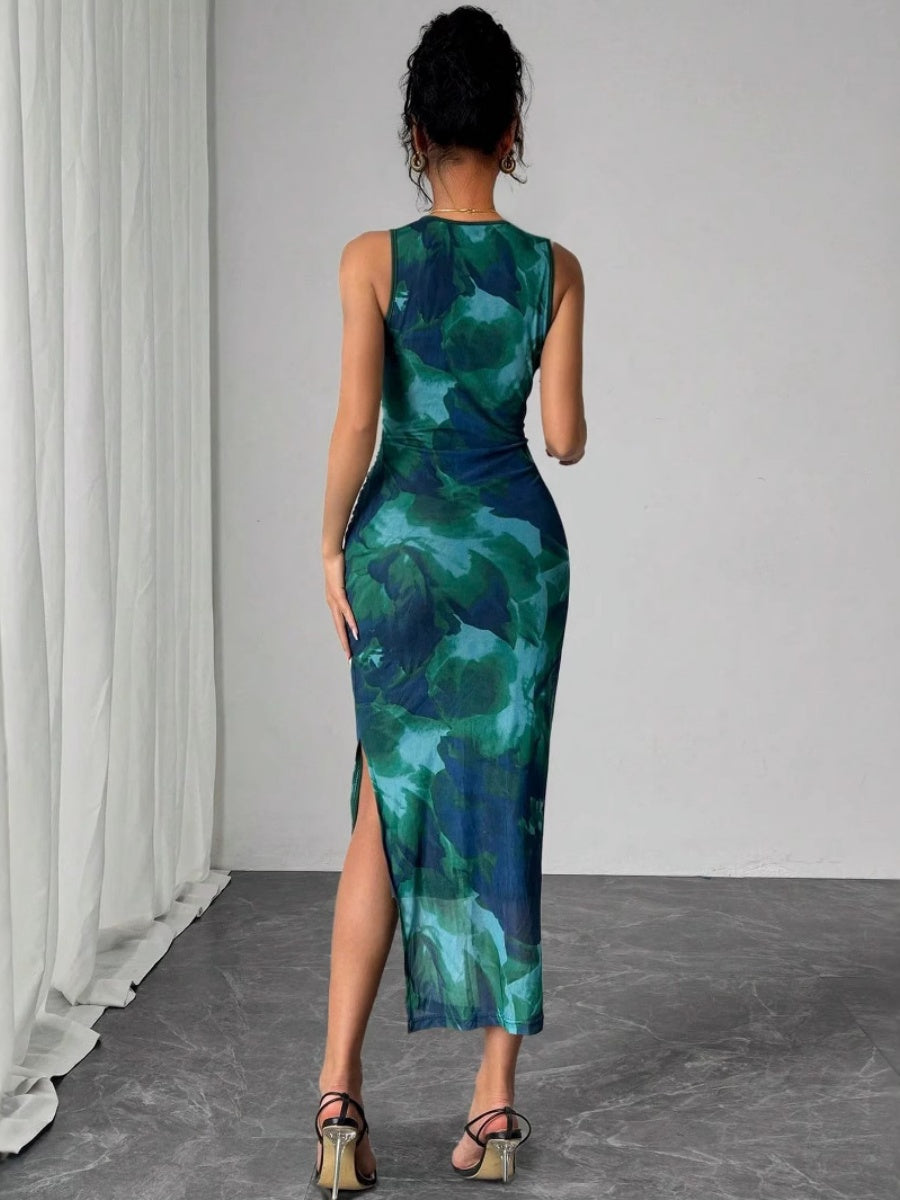 Liber Spring Women's Tie-dye Geometric Patterns Maxi Dresses