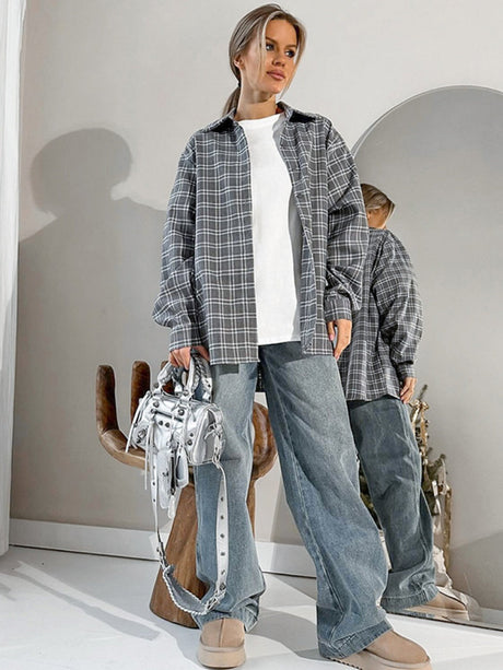 Liber Autumn Women's Buttons Plaid Shirts