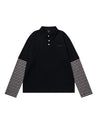 Fake Two Pieces Contrasting Colors POLO Collar Letter Embroidery Long-sleeved T-shirt