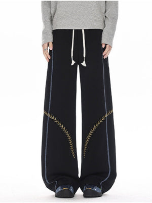 Color-blocked Embroidery Line Straight-fit Sweatpants
