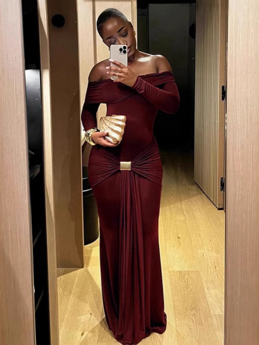 Liber Autumn Women's Bandage Off Shoulder Maxi Dresses