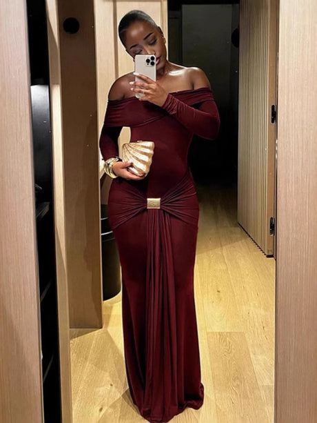 Liber Autumn Women's Bandage Off Shoulder Maxi Dresses