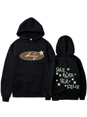 Bemalung geometrischer Muster, lockere Kapuzenpullover.