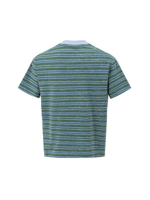 Distressed Letter Printed Color-blocked Stripes T-shirts