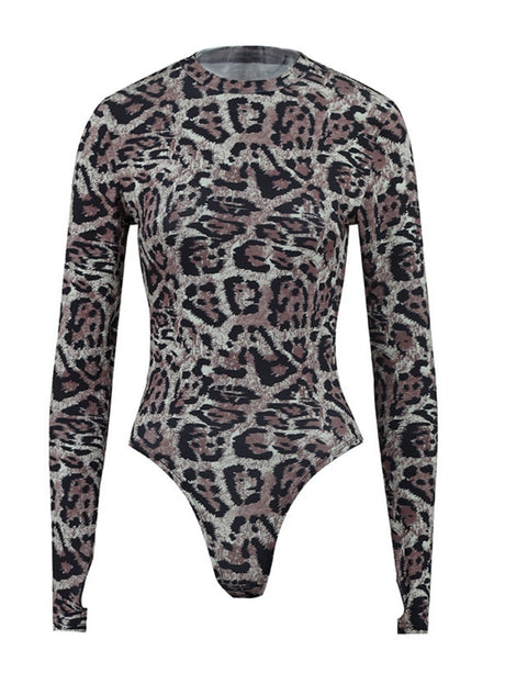 Leopard Crew Neck Long Sleeve Bodysuits