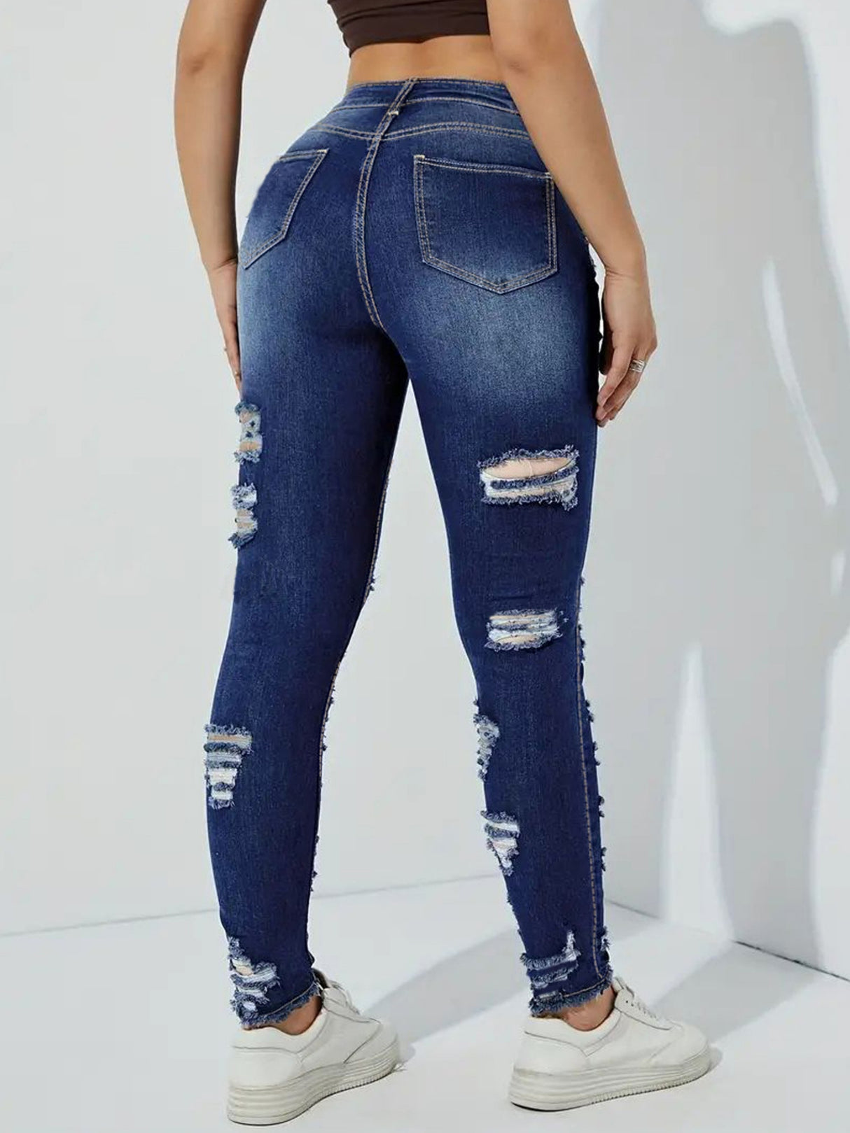 Ripped And Frayed Edges Stretch High-waisted And Slimming Pencil Pants Jeans