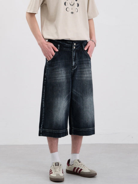 Double Buttons 7 Points Denim Shorts