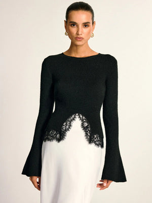 Simple And Modern Lace-trimmed Fitted Long-sleeved Top