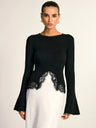 Simple And Modern Lace-trimmed Fitted Long-sleeved Top