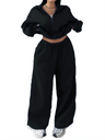 Half-open Pullover Sweatshirt And Trousers Two-piece Set