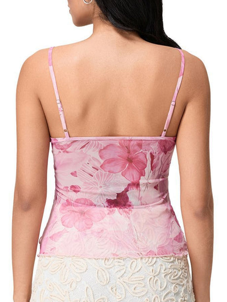 Printed Color Blocking Mesh Splicing Tank Tops&Camis