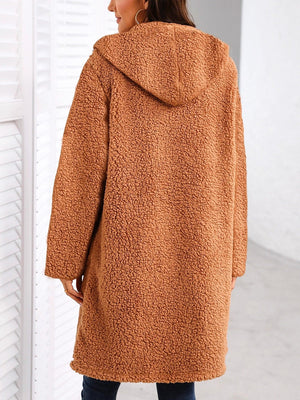 Long Cardigan Pockets Splicing Cotton Clothes Hooded Jacket