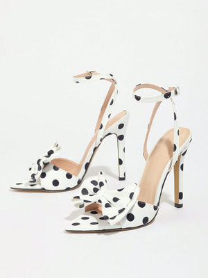 Sweet Color-blocked Polka Dot Bow High-heeled Sandals