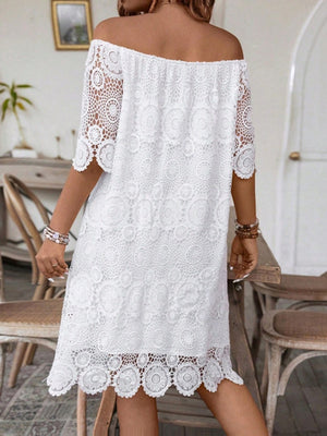 Lace Cutout Embroidered Lace Off-shoulder Mini&Short Dresses