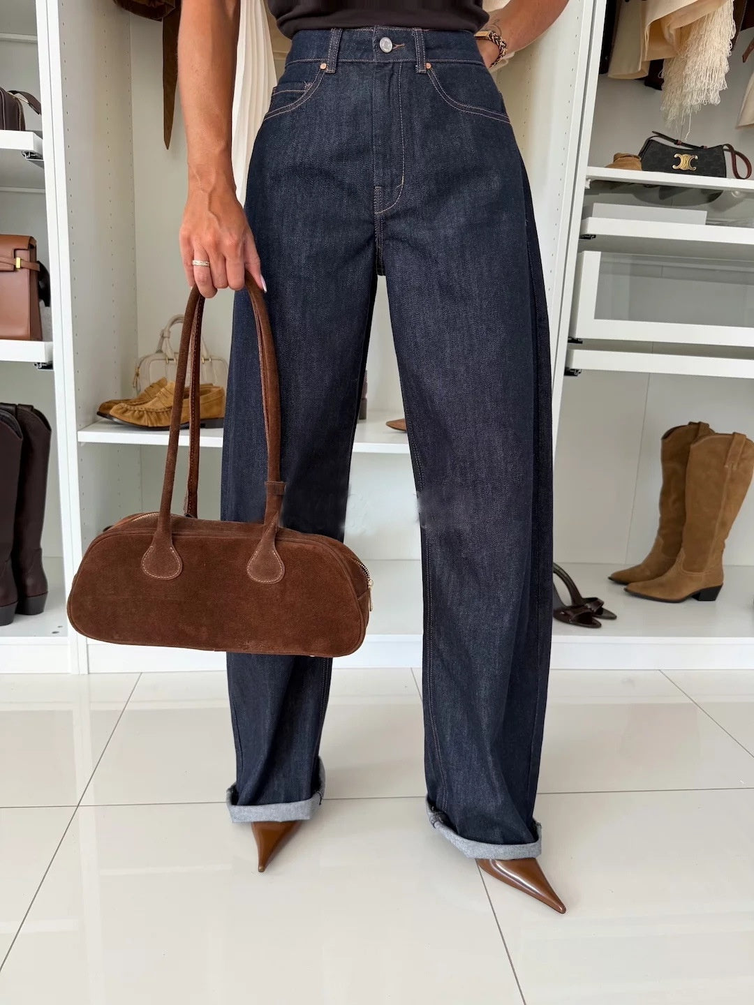 Denim Waist Buttons Blazers Straight Leg Jeans 2-piece Sets