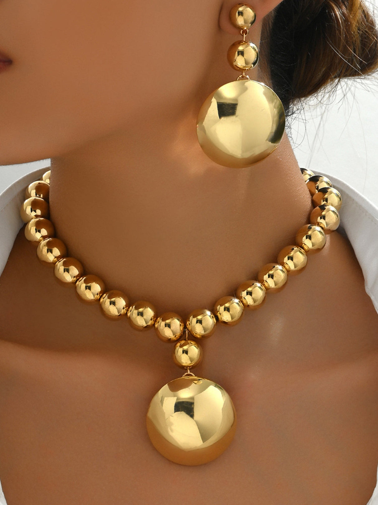 Metal Beads Necklace And Earrings Jewelry Sets