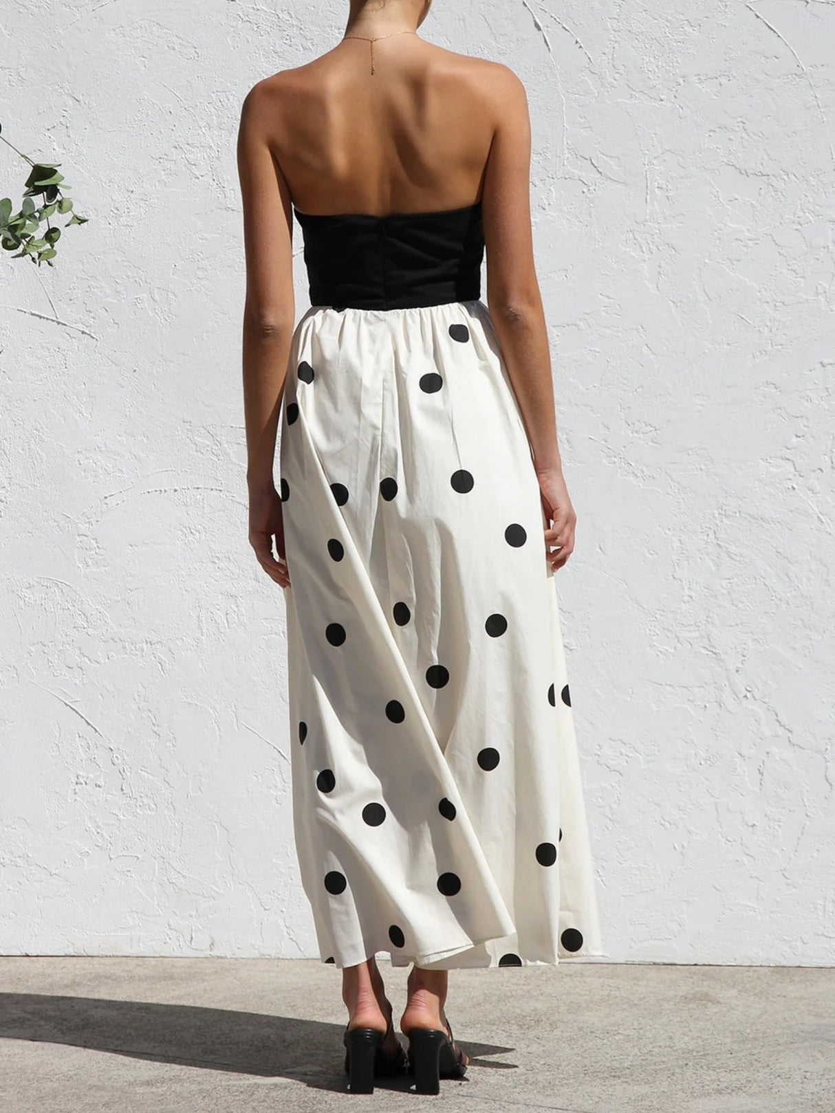 Polka Dots Patchwork Bustier A-line Skirt Maxi Dresses