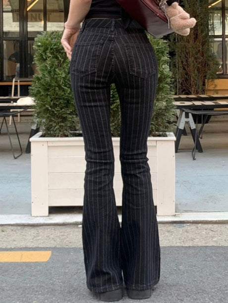 Y2K Stripes Color-blocked Low-rise Flared Pants Jeans
