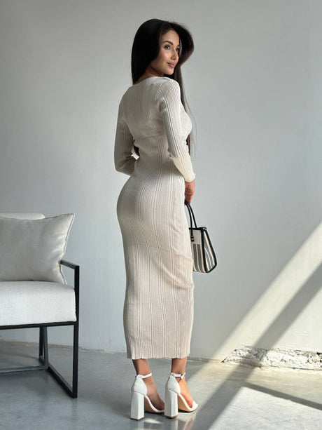 Round Neck Knitted Slim Fit Everyday Long Dress