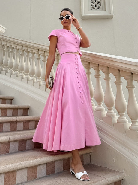 Short top A-line skirt button Umbrella skirt two-piece suit