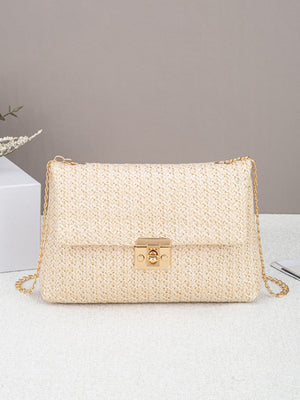 Solid Color Straw Crossbody Bag For Vacation