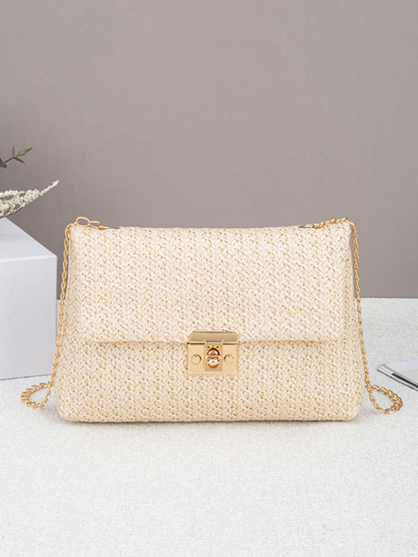 Solid Color Straw Crossbody Bag For Vacation