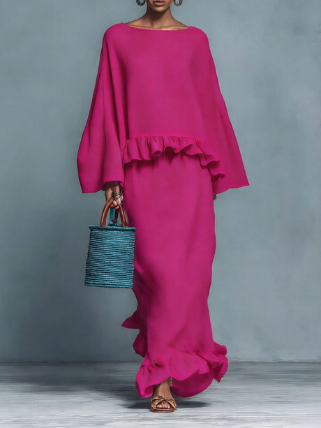 Long-sleeved Irregular Top And Skirt Two-piece Set