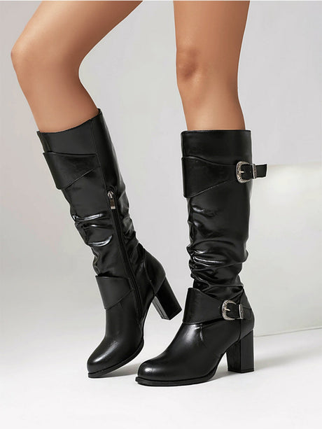 Stackable Mid-calf Women's Boots With Side Zipper Buckle