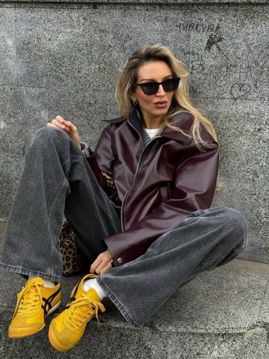 Leather zip-up jacket