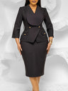 Large Lapel Three-quarter Sleeves Commuting Hip-hugging Midi Dresses