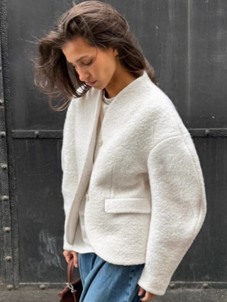 Designed Raglan Sleeves Leg Of Mutton Sleeves Sweater Coat