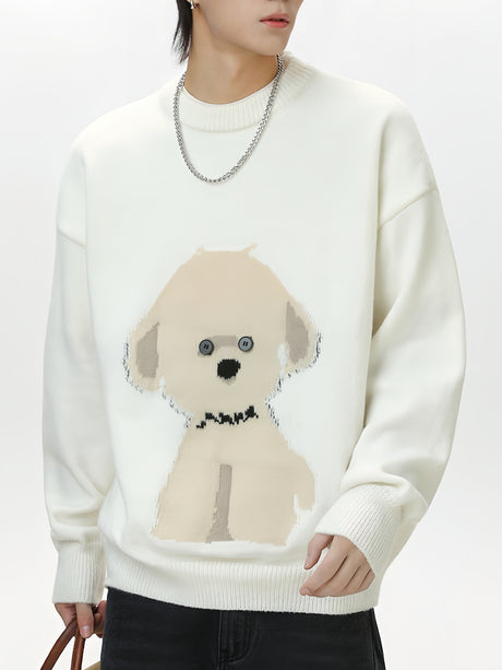 Cartoon Puppy Texture Keep Warm Crew Neck Sweater