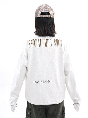 Letter Printed Flower Gray Long-sleeved T-shirt