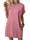 Pocket Crew Neck Short Sleeve Loose-fit Mini&Short Dresses