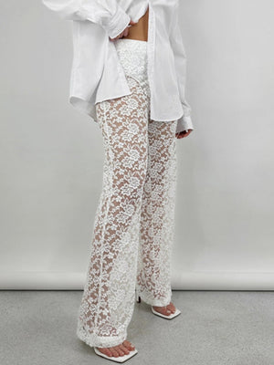 Lace See-through High-waisted Splicing Sexy Mesh High-elasticity Trousers