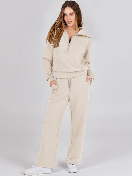 Liber Autumn Women's Zipper Solid Color 2-piece Sets