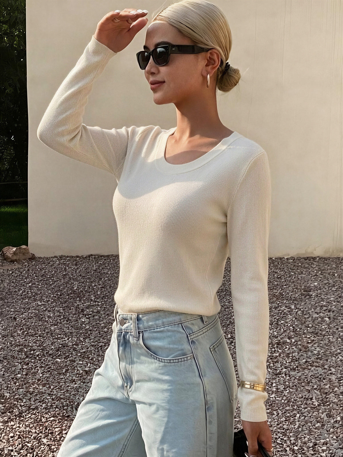 100% Wool Crew Neck Long-Sleeve Sweater