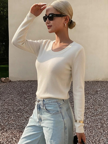 100% Wool Crew Neck Long-Sleeve Sweater