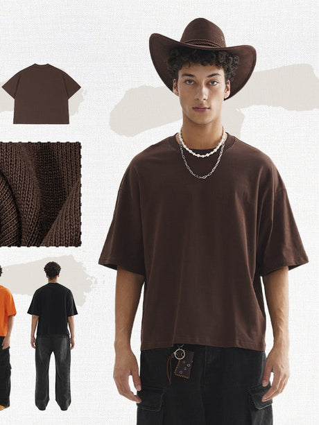 Liber Summer Men's Slightly short hem Solid Color T-shirts